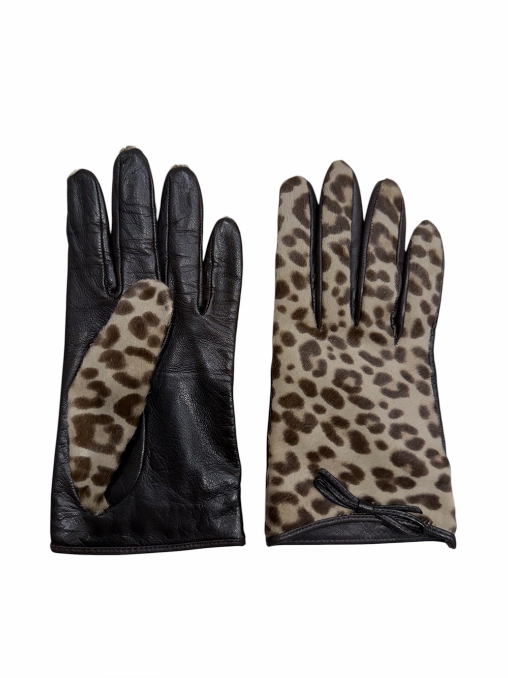 Coach Women's Calfskin Leopard Print Leather Hide  Gloves Size 7 - Picture 2 of 3